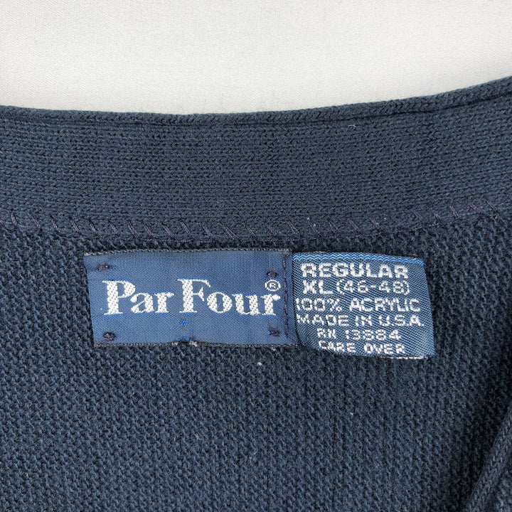 Vintage 80s-90'S Par Four acrylic knit cardigan, made in the USA, men's size XL acrylic navy blue type Vintage Second Hand
