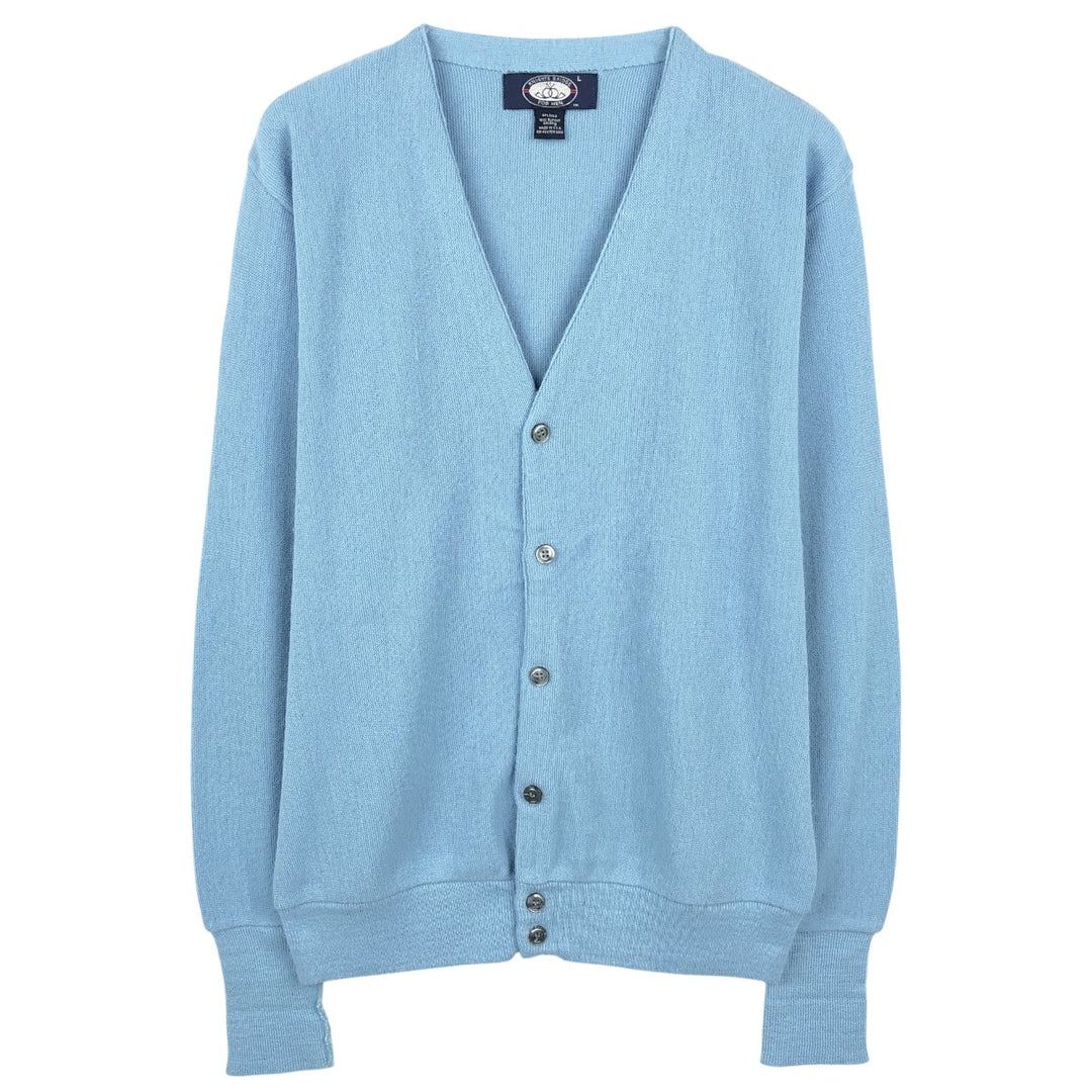 KNIGHTS BRIDGE FOR MEN Acrylic Knit Cardigan, Made in USA, Men's Size L (equivalent) Oron Acrylic Blue type light blue Vintage Second Hand