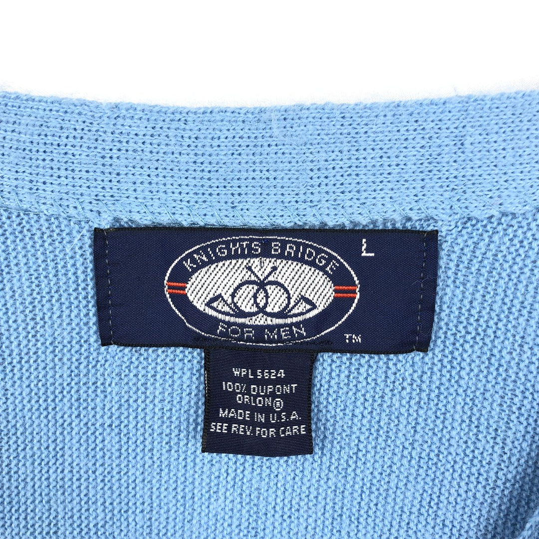 KNIGHTS BRIDGE FOR MEN Acrylic Knit Cardigan, Made in USA, Men's Size L (equivalent) Oron Acrylic Blue type light blue Vintage Second Hand