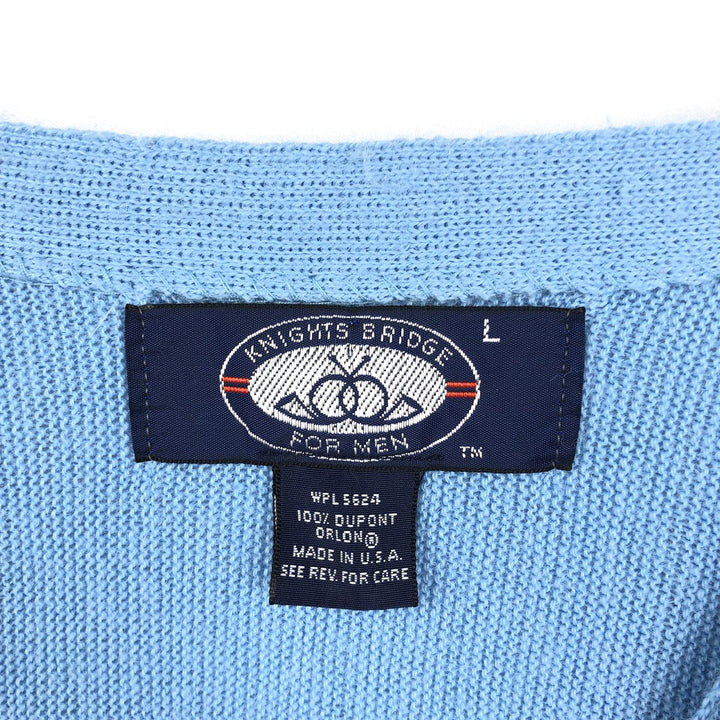 KNIGHTS BRIDGE FOR MEN Acrylic Knit Cardigan, Made in USA, Men's Size L (equivalent) Oron Acrylic Blue type light blue Vintage Second Hand