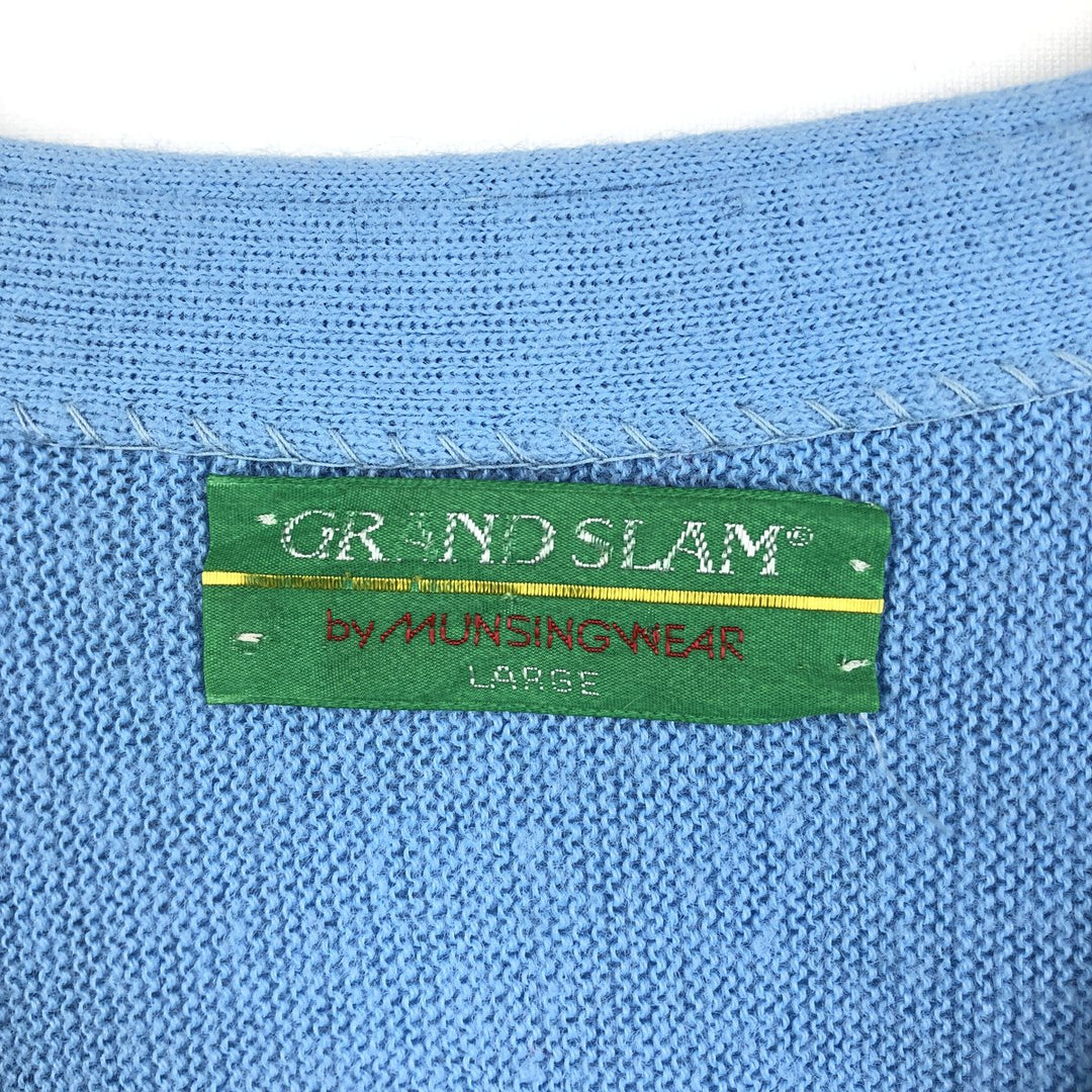 80'S MUNSINGWEAR GRAND SLAM Acrylic Knit Cardigan, Made in USA, Men's Size L (Equivalent), Vintage Oron Acrylic Blue type light blue Vintage Second Hand