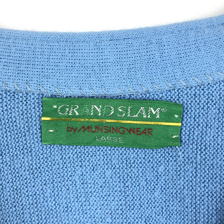 80'S MUNSINGWEAR GRAND SLAM Acrylic Knit Cardigan, Made in USA, Men's Size L (Equivalent), Vintage Oron Acrylic Blue type light blue Vintage Second Hand