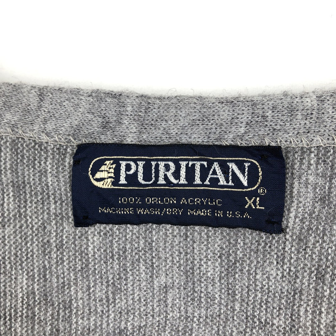 1980'S Puritan Acrylic Knit Cardigan, Made in USA, Men's Size XL (approx.), Vintage Oron Acrylic gray type Vintage Second Hand