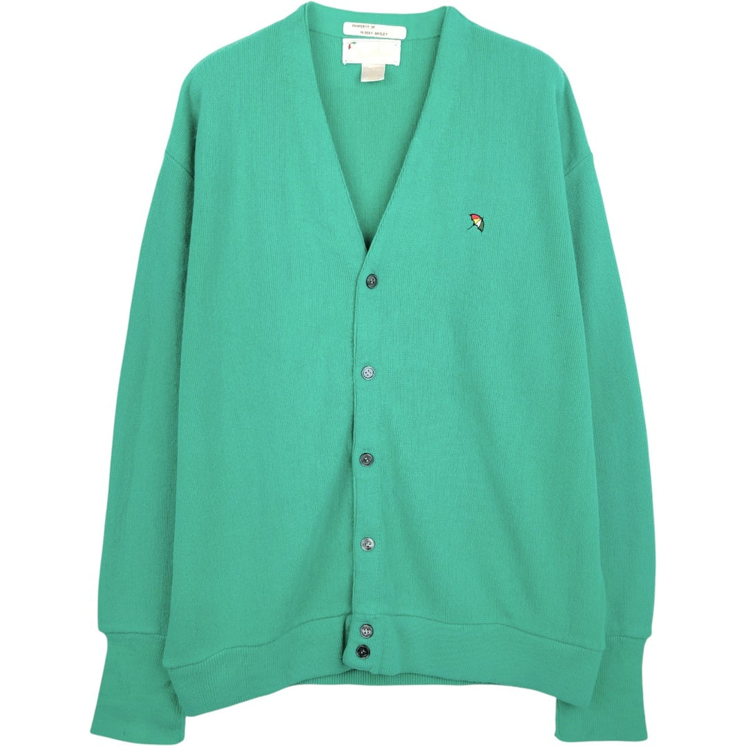 70s-80'S Arnold Palmer Acrylic Knit Cardigan, Made in USA, Men's XL equivalent, Vintage acrylic green type yellow green Vintage Second Hand