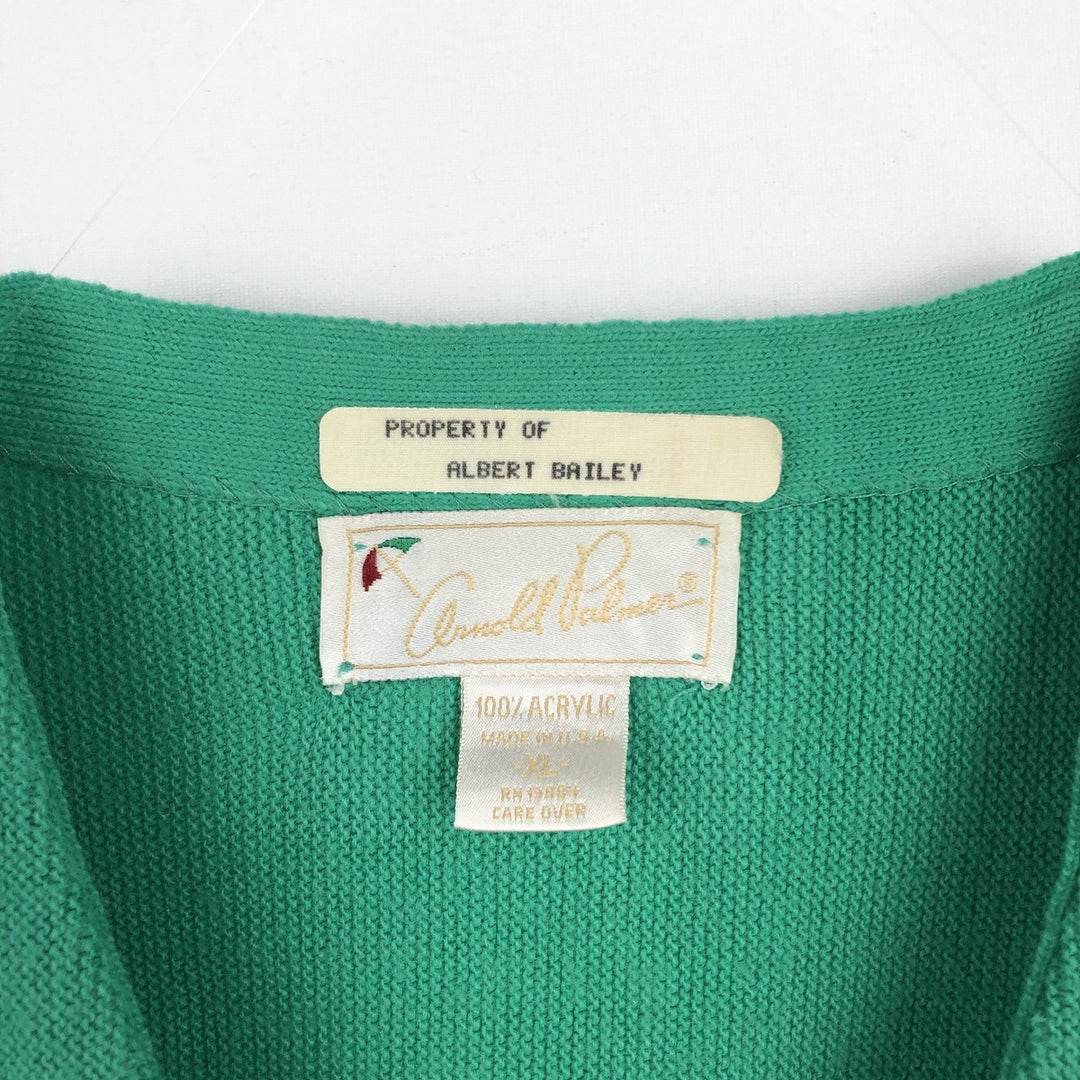 70s-80'S Arnold Palmer Acrylic Knit Cardigan, Made in USA, Men's XL equivalent, Vintage acrylic green type yellow green Vintage Second Hand
