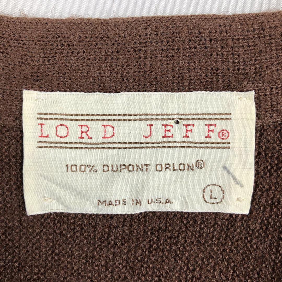 70s-80'S LORD JEFF Acrylic Knit Cardigan, Made in USA, Men's Size L (Equivalent), Vintage Oron Acrylic brown type Vintage Second Hand