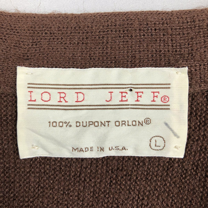 70s-80'S LORD JEFF Acrylic Knit Cardigan, Made in USA, Men's Size L (Equivalent), Vintage Oron Acrylic brown type Vintage Second Hand