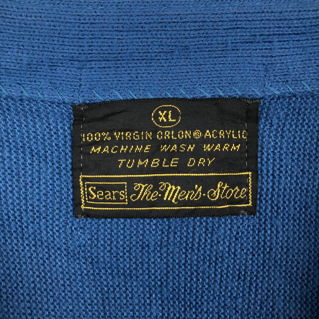 70s-80'S Sears The Men's Store Acrylic Knit Cardigan, Men's Size XL (approx.), Vintage Oron Acrylic blue type Vintage Second Hand