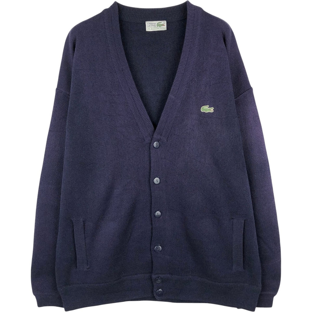 70s-80'S Lacoste CHEMISE Acrylic Knit Cardigan, Made in Spain, Men's XL equivalent, Vintage acrylic navy blue type Vintage Second Hand