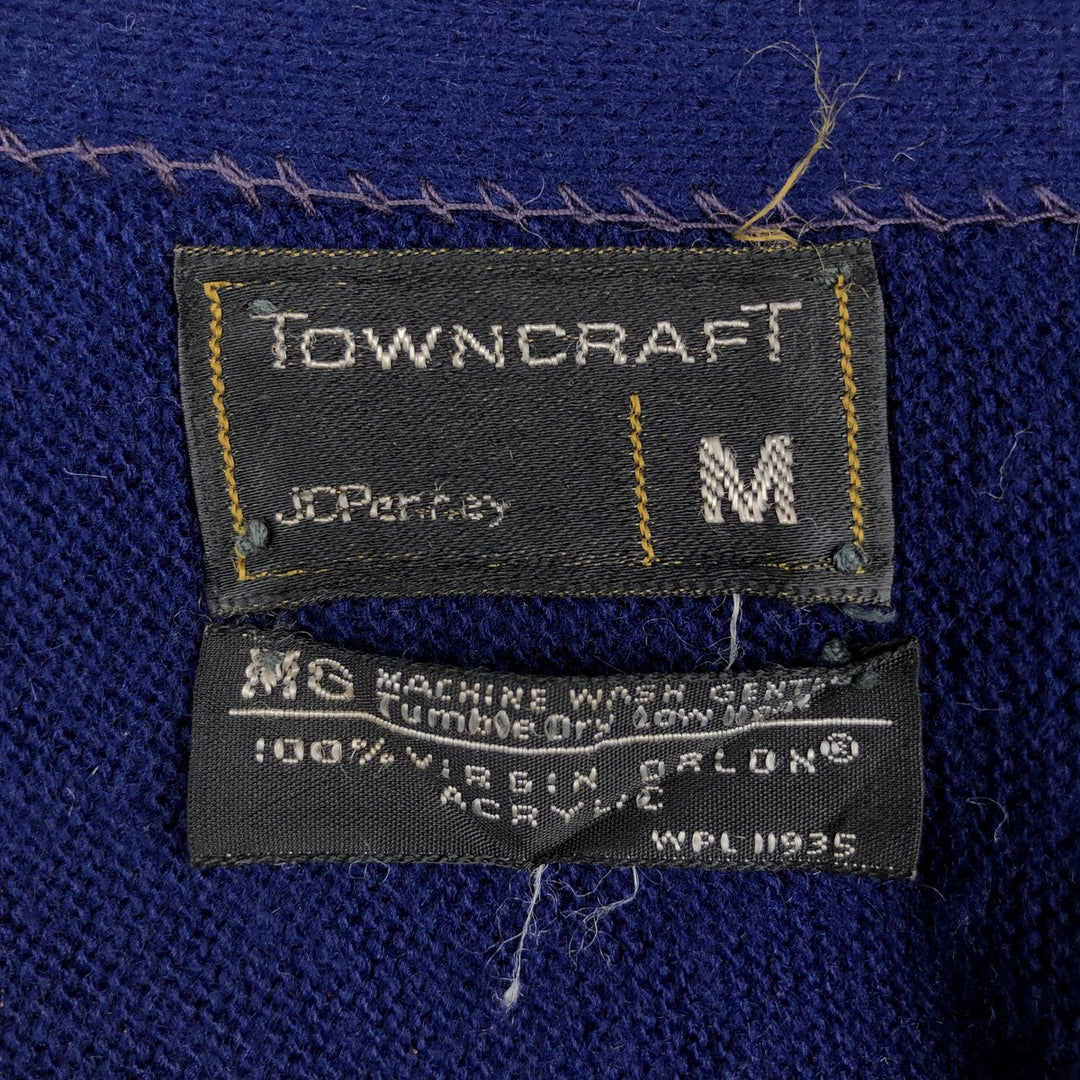 TOWN CRAFT JCPenney Acrylic Knit Cardigan, Men's Size M (approx.), Vintage Oron Acrylic Navy blue Vintage Second Hand