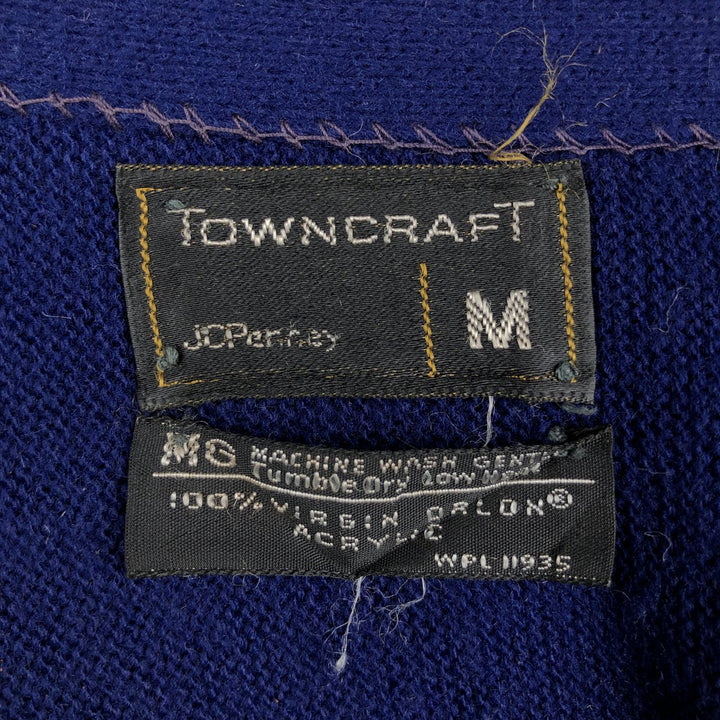 TOWN CRAFT JCPenney Acrylic Knit Cardigan, Men's Size M (approx.), Vintage Oron Acrylic Navy blue Vintage Second Hand