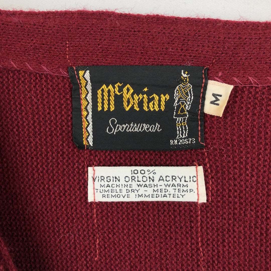 McBriar acrylic knit cardigan, men's size M acrylic red type reddish brown Vintage Second Hand