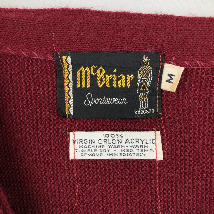 McBriar acrylic knit cardigan, men's size M acrylic red type reddish brown Vintage Second Hand