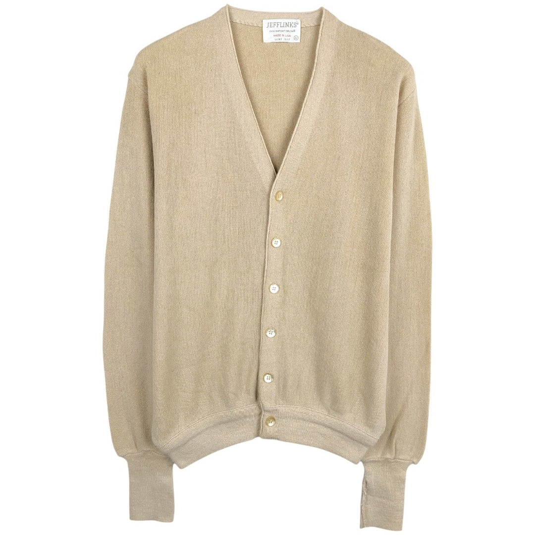 Vintage 1970'S JEFFLINKS acrylic knit cardigan, made in the USA, size L, men's Oron Acrylic Beige type Vintage Second Hand