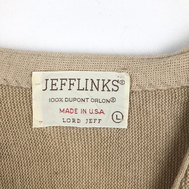 Vintage 1970'S JEFFLINKS acrylic knit cardigan, made in the USA, size L, men's Oron Acrylic Beige type Vintage Second Hand