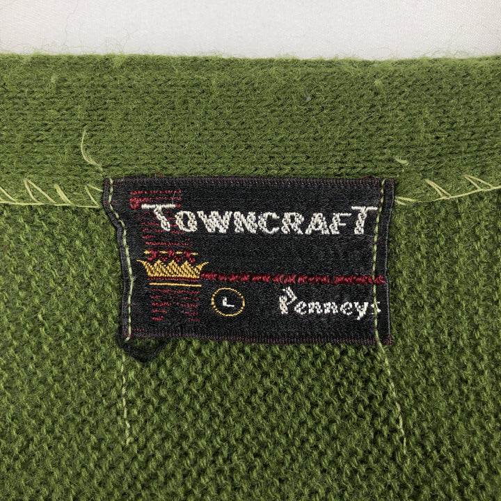 ~1970'S Town Craft JC Penney Knit Cardigan, Men's Size L (approx.), Vintage unclear Khaki type Vintage Second Hand