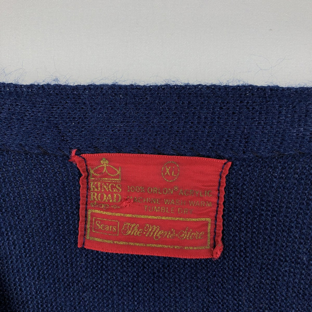 1970'S Sears Kings Road Acrylic Knit Cardigan, Men's Size XL (approx.), Vintage Oron Acrylic navy blue type Vintage Second Hand