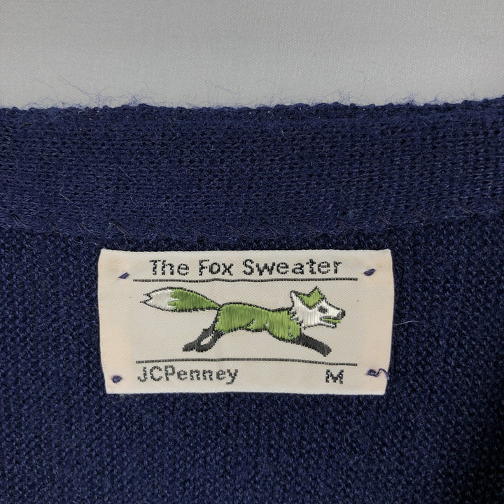 1970'S JCPenney THE FOX Sweater Knit Cardigan, Made in USA, Men's Size M (approx.), Vintage unclear navy blue type Vintage Second Hand