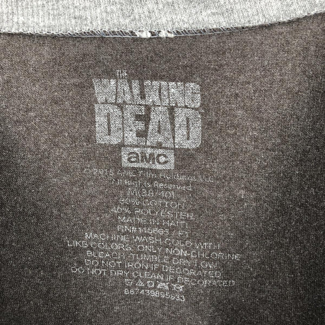 THE WALKING DEAD Skull Pattern Fire Pattern Long-Sleeve T-Shirt (Men's Size M) cotton gray type Vintage Second Hand