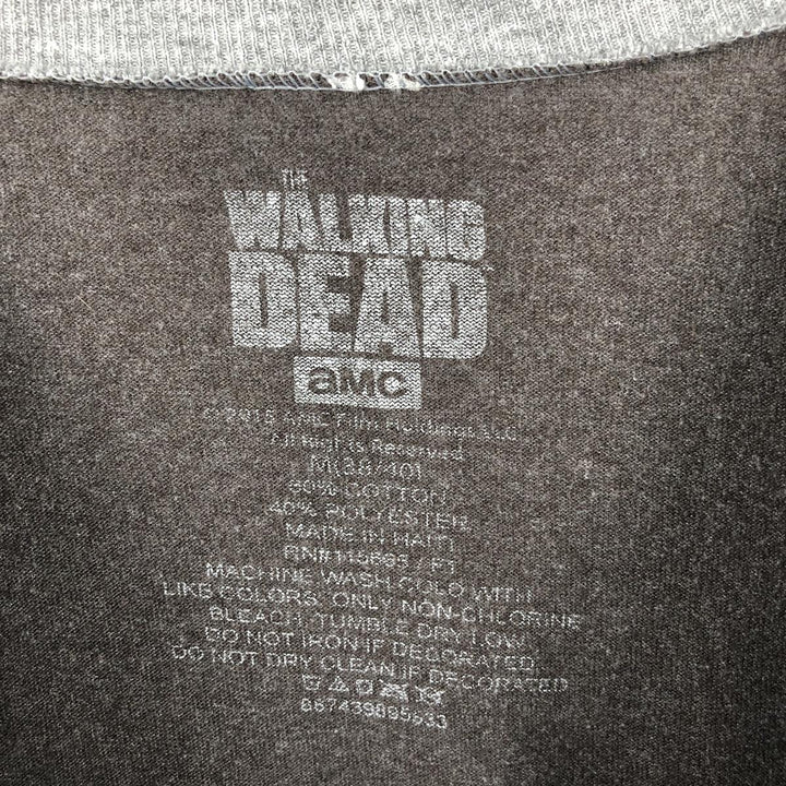 THE WALKING DEAD Skull Pattern Fire Pattern Long-Sleeve T-Shirt (Men's Size M) cotton gray type Vintage Second Hand