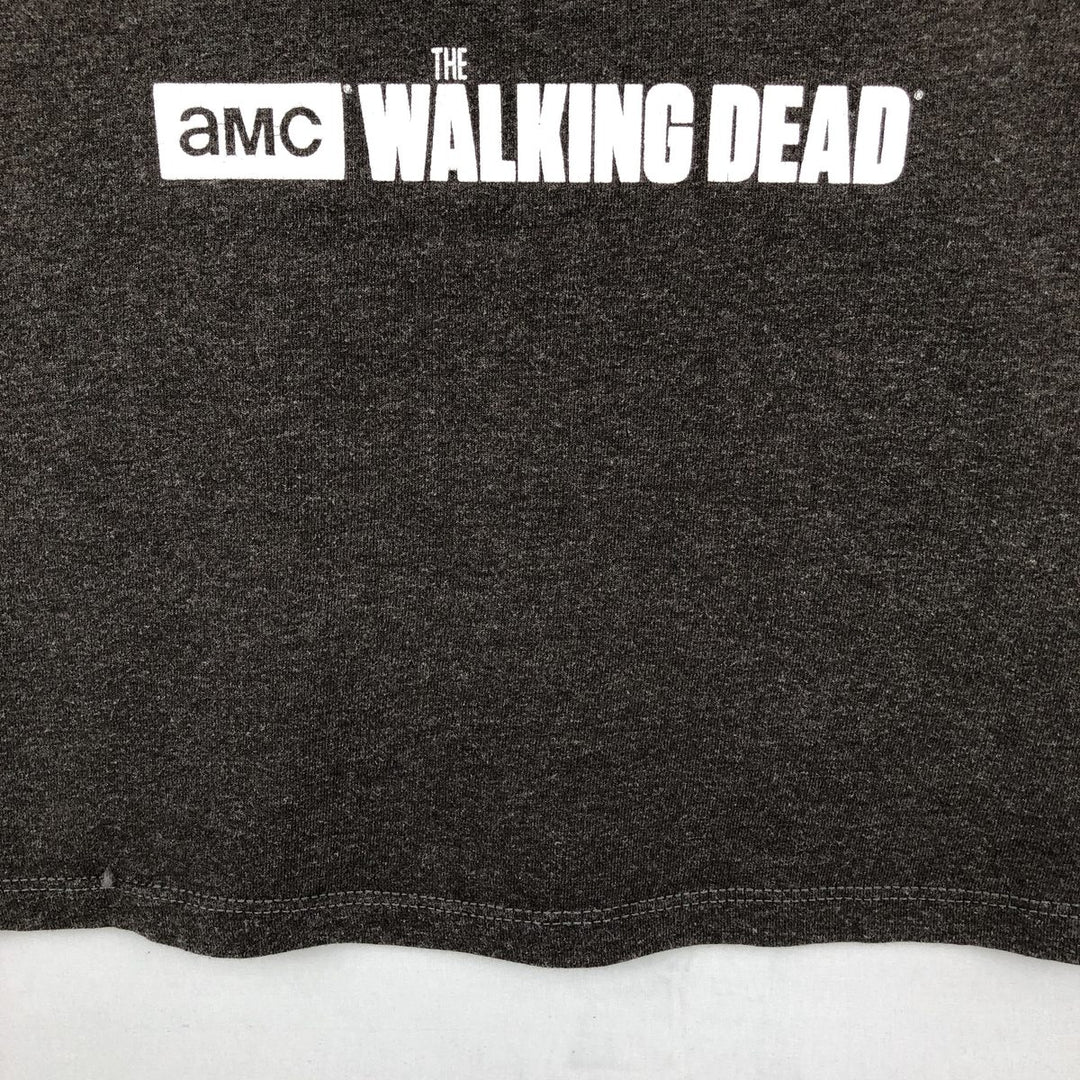 THE WALKING DEAD Skull Pattern Fire Pattern Long-Sleeve T-Shirt (Men's Size M) cotton gray type Vintage Second Hand