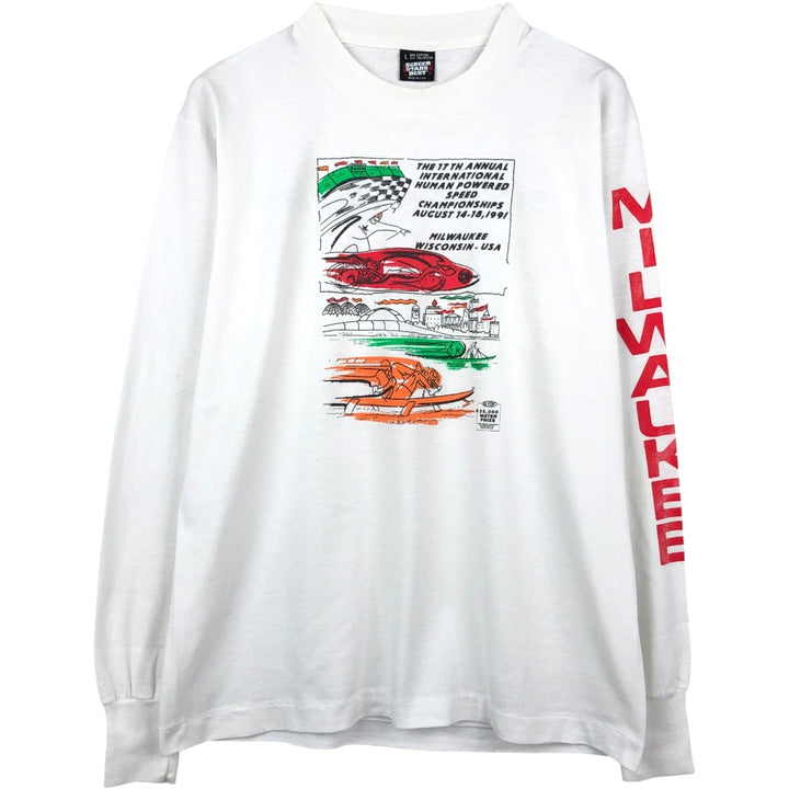 90'S SCREEN STARS Long Sleeve T-Shirt Made in USA Men's Size L Vintage cotton white type Vintage Second Hand
