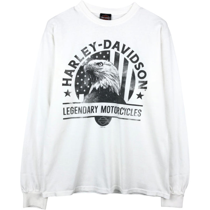Harley-Davidson Eagle Pattern Stars and Stripes Motorcycle Long-Sleeve T-Shirt (Men's Size M) cotton white type Vintage Second Hand