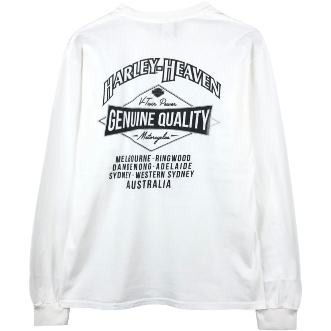 Harley-Davidson Eagle Pattern Stars and Stripes Motorcycle Long-Sleeve T-Shirt (Men's Size M) cotton white type Vintage Second Hand