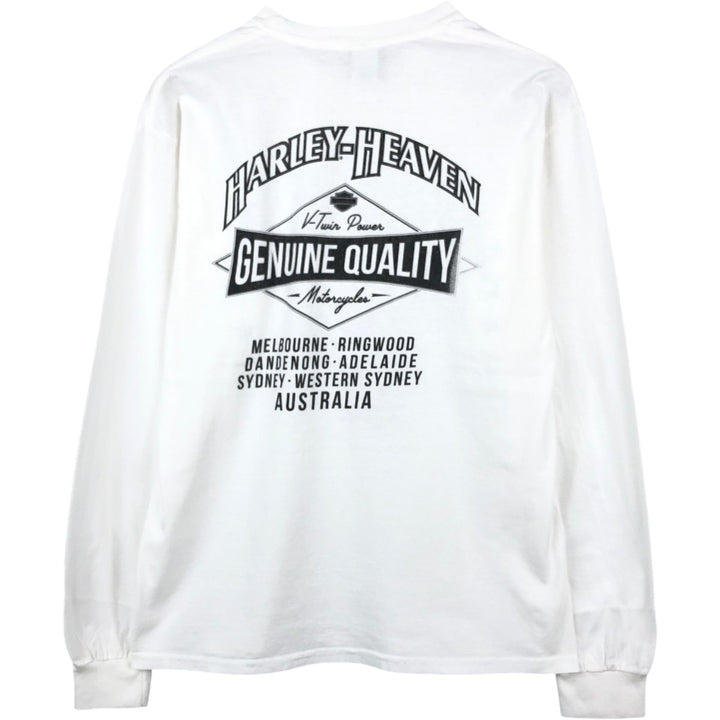 Harley-Davidson Eagle Pattern Stars and Stripes Motorcycle Long-Sleeve T-Shirt (Men's Size M) cotton white type Vintage Second Hand