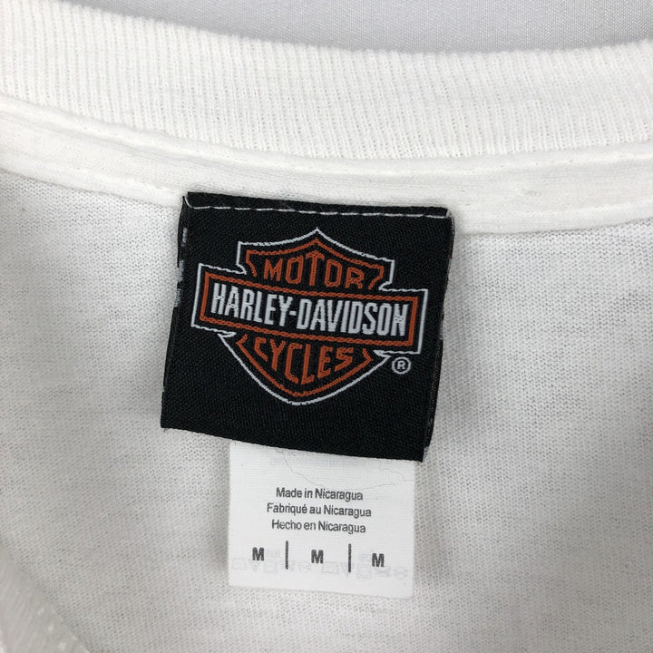 Harley-Davidson Eagle Pattern Stars and Stripes Motorcycle Long-Sleeve T-Shirt (Men's Size M) cotton white type Vintage Second Hand
