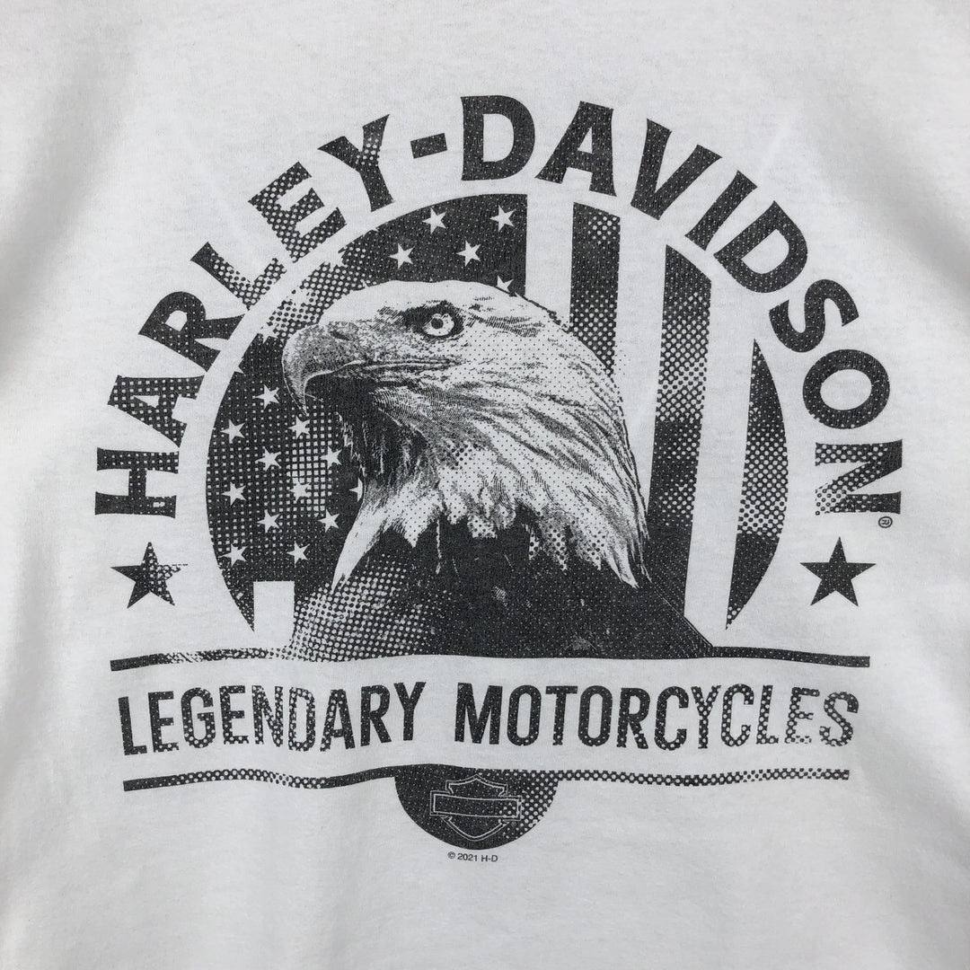 Harley-Davidson Eagle Pattern Stars and Stripes Motorcycle Long-Sleeve T-Shirt (Men's Size M) cotton white type Vintage Second Hand