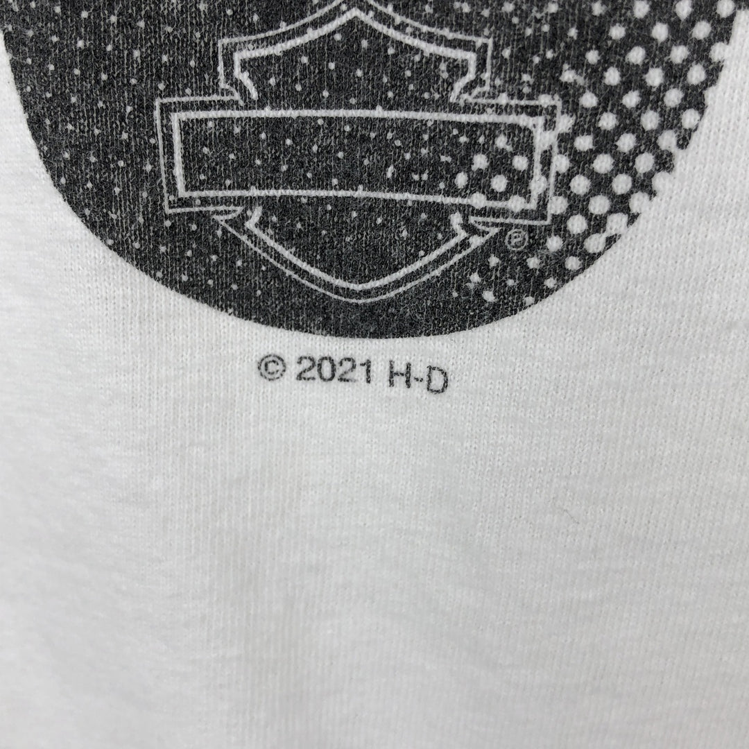 Harley-Davidson Eagle Pattern Stars and Stripes Motorcycle Long-Sleeve T-Shirt (Men's Size M) cotton white type Vintage Second Hand