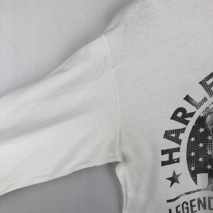 Harley-Davidson Eagle Pattern Stars and Stripes Motorcycle Long-Sleeve T-Shirt (Men's Size M) cotton white type Vintage Second Hand