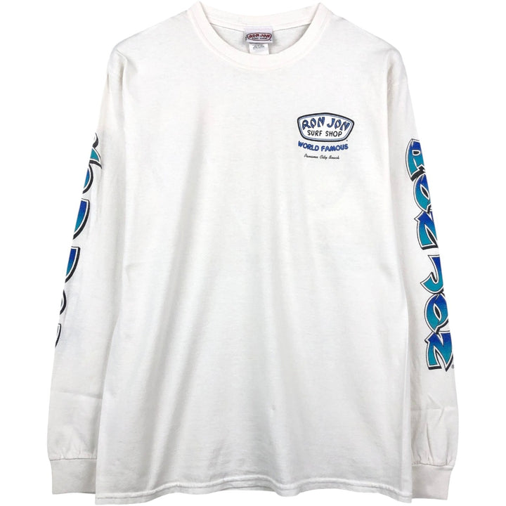 Ron Jon Print Long-Sleeve T-Shirt (Men's Size M) cotton white type Vintage Second Hand