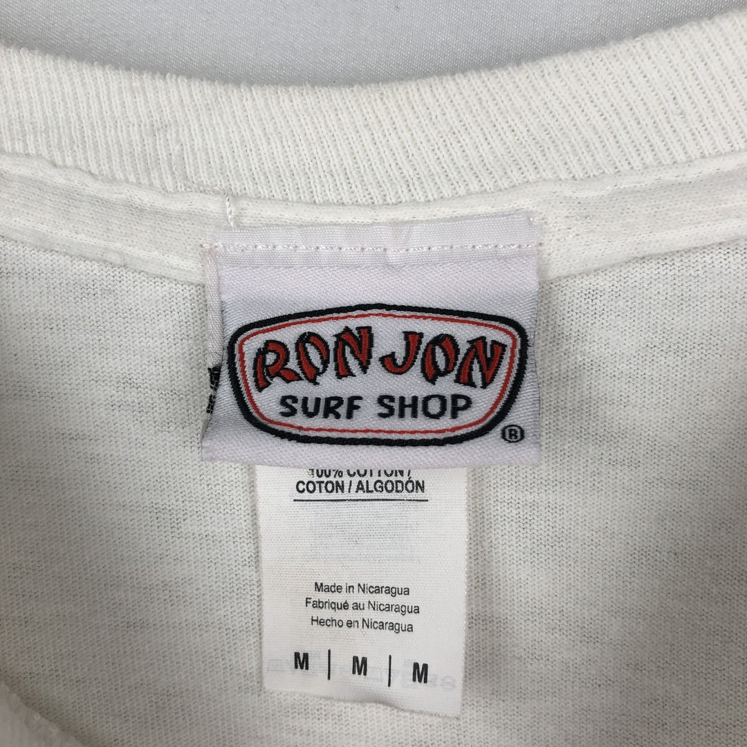 Ron Jon Print Long-Sleeve T-Shirt (Men's Size M) cotton white type Vintage Second Hand