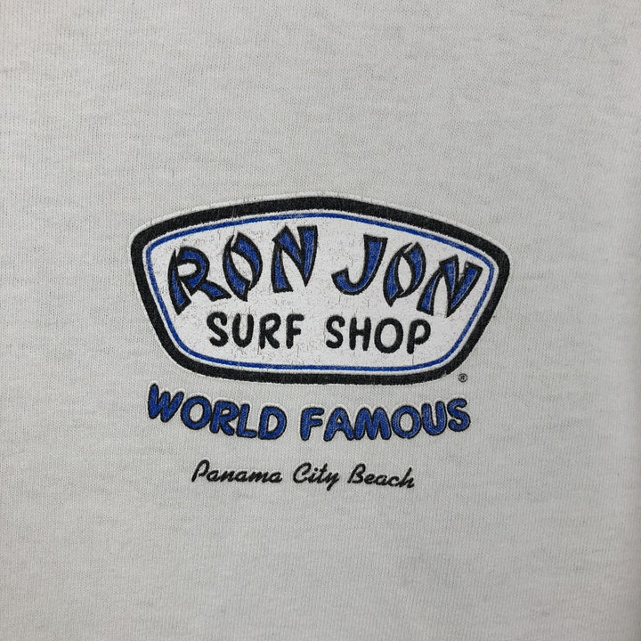 Ron Jon Print Long-Sleeve T-Shirt (Men's Size M) cotton white type Vintage Second Hand