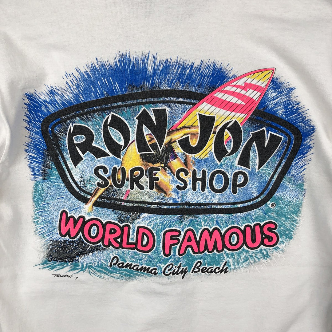 Ron Jon Print Long-Sleeve T-Shirt (Men's Size M) cotton white type Vintage Second Hand