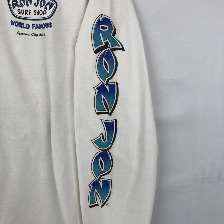 Ron Jon Print Long-Sleeve T-Shirt (Men's Size M) cotton white type Vintage Second Hand