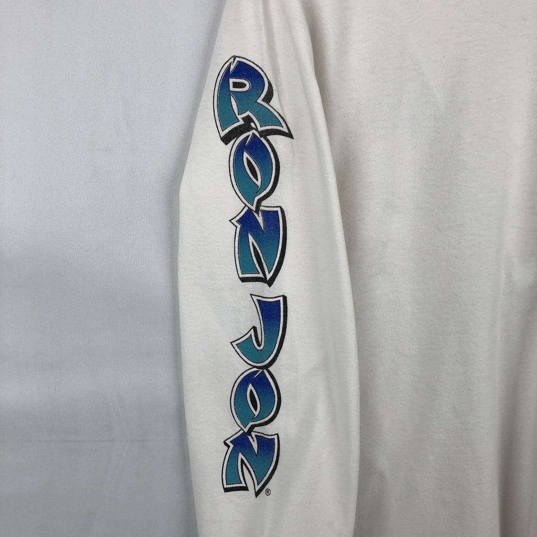 Ron Jon Print Long-Sleeve T-Shirt (Men's Size M) cotton white type Vintage Second Hand