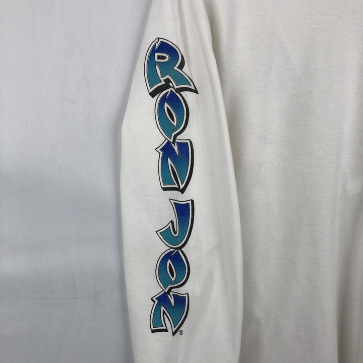Ron Jon Print Long-Sleeve T-Shirt (Men's Size M) cotton white type Vintage Second Hand