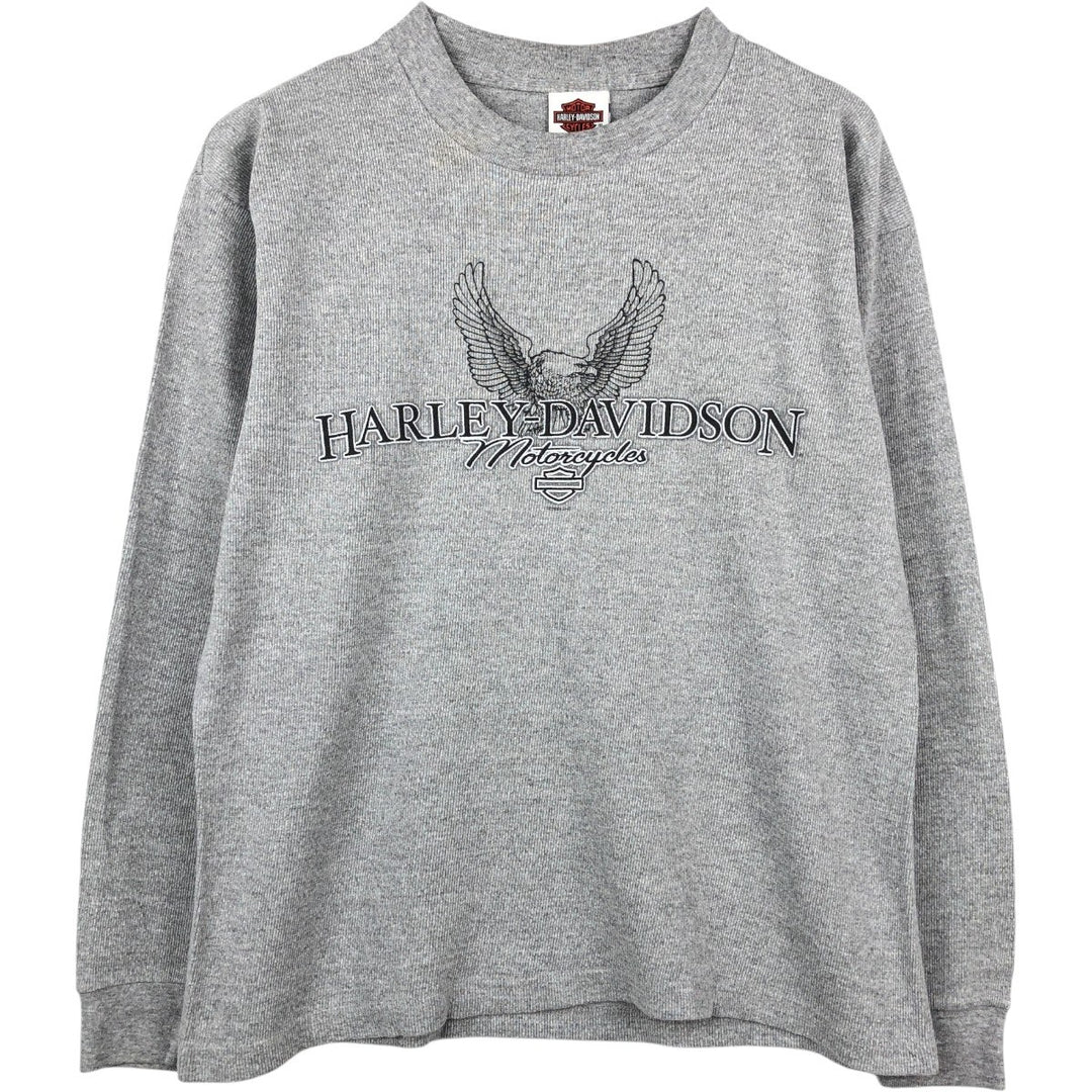 2000'S Harley-Davidson Eagle Pattern Motorcycle Thermal Long-Sleeve T-Shirt, Made in USA, Men's Size L (approx.) cotton gray type Vintage Second Hand