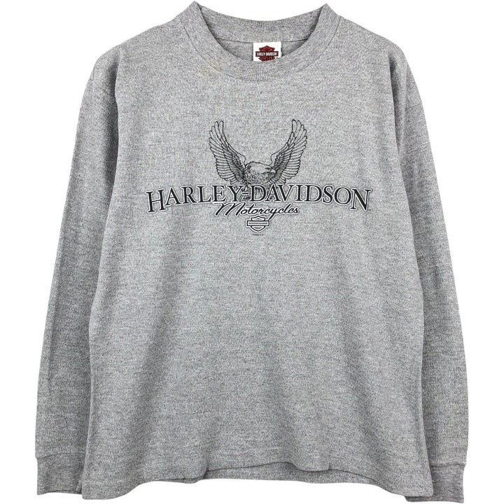 2000'S Harley-Davidson Eagle Pattern Motorcycle Thermal Long-Sleeve T-Shirt, Made in USA, Men's Size L (approx.) cotton gray type Vintage Second Hand