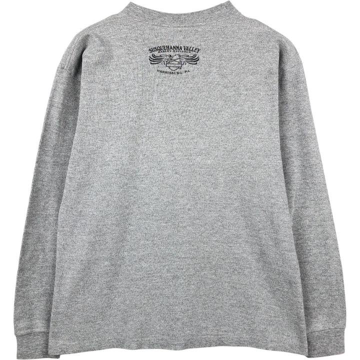 2000'S Harley-Davidson Eagle Pattern Motorcycle Thermal Long-Sleeve T-Shirt, Made in USA, Men's Size L (approx.) cotton gray type Vintage Second Hand