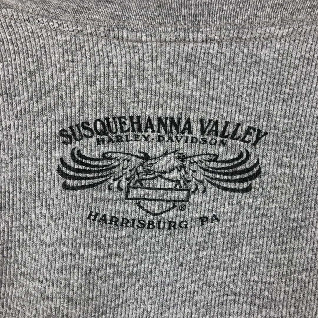 2000'S Harley-Davidson Eagle Pattern Motorcycle Thermal Long-Sleeve T-Shirt, Made in USA, Men's Size L (approx.) cotton gray type Vintage Second Hand