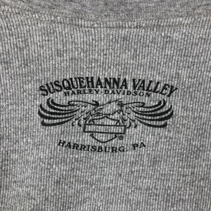 2000'S Harley-Davidson Eagle Pattern Motorcycle Thermal Long-Sleeve T-Shirt, Made in USA, Men's Size L (approx.) cotton gray type Vintage Second Hand