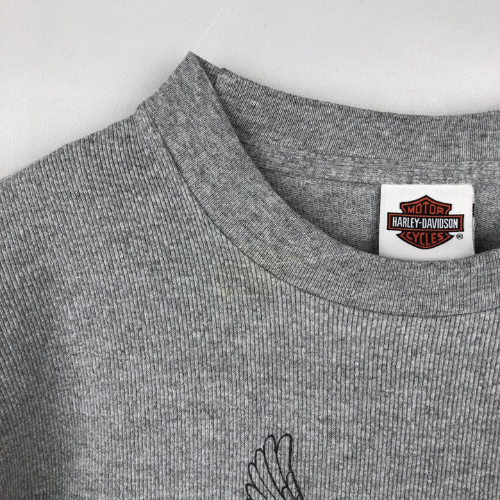 2000'S Harley-Davidson Eagle Pattern Motorcycle Thermal Long-Sleeve T-Shirt, Made in USA, Men's Size L (approx.) cotton gray type Vintage Second Hand