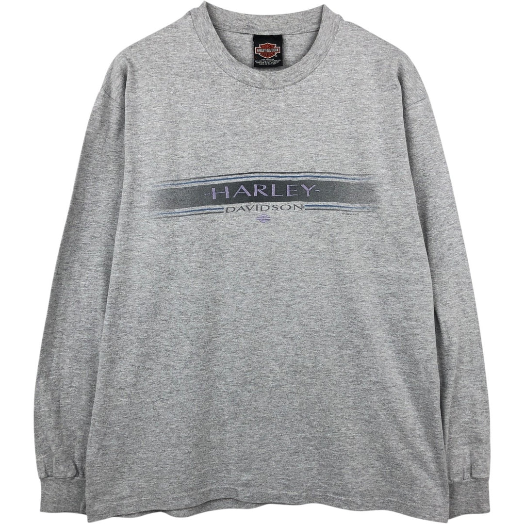 2000'S Harley-Davidson Motorcycle Long-Sleeve T-Shirt, Made in USA, Men's Size L (approx.) cotton gray type Vintage Second Hand