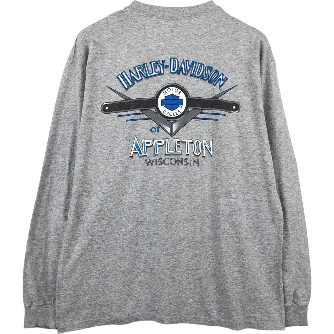 2000'S Harley-Davidson Motorcycle Long-Sleeve T-Shirt, Made in USA, Men's Size L (approx.) cotton gray type Vintage Second Hand