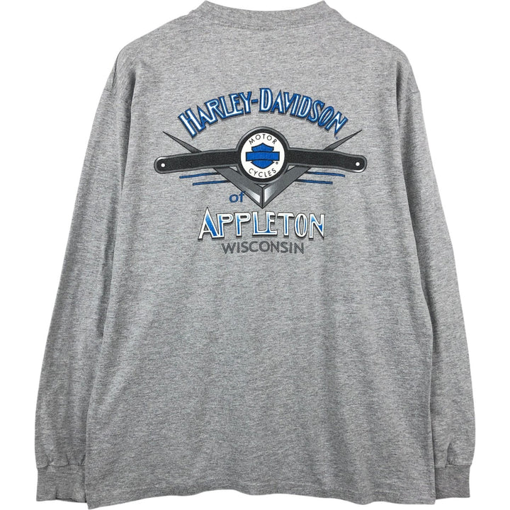 2000'S Harley-Davidson Motorcycle Long-Sleeve T-Shirt, Made in USA, Men's Size L (approx.) cotton gray type Vintage Second Hand