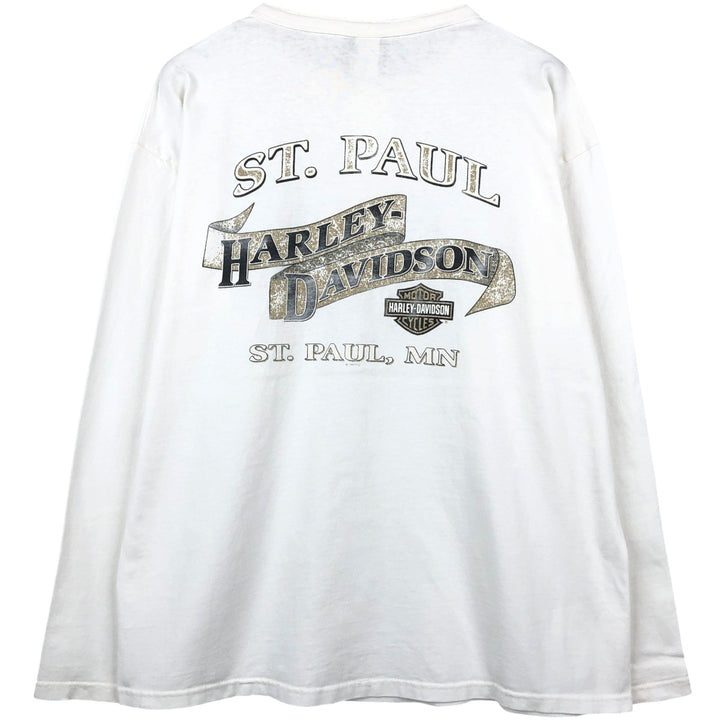 90'S Harley-Davidson Motorcycle Henley Neck Long-Sleeve T-Shirt (Men's XL equivalent) cotton white type Vintage Second Hand